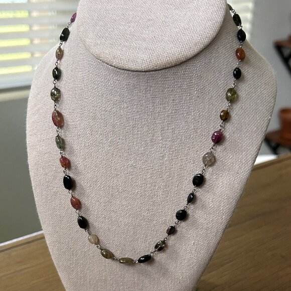 Rarities Carol Brodie Sterling Silver Multi Color TOURMALINE Necklace 18" NEW - Picture 1 of 9